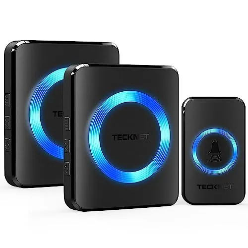 TECKNET Timbre Inalámbrico 2 Receptor IP65 Impermeable 400m Timbre Inalámbrico Exterior, 5 Niveles de Volumen (0-110dB) y 60 Melodías para Hogar, Hotel, Emergencia, etc