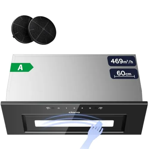Ciarra CBCB6931B Campana Extractora Cocina 469 m³/h Clase A 60cm | 3 Niveles de Potencia con Filtro de Carbón Control por Gestos Iluminación Acero Inoxidable