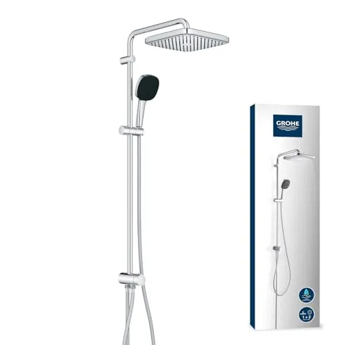 GROHE Sistema de ducha Vitalio Comfort 250 Flex con desviador (ahorro de agua, 2 tipos de chorro, instalación flexible, duradero), cuadrado, cromo, 26986001