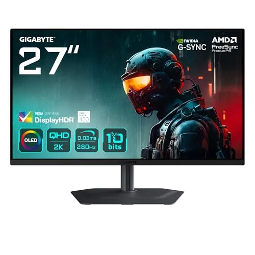 GIGABYTE MO27Q2A Monitor Gaming OLED 2K QHD de 27" – 2560 x 1440, 280Hz, 0,03ms, 250 CD/m², FreeSync Premium Pro, DisplayHDR True Black 400, HDMI 2.1, DisplayPort 1.4