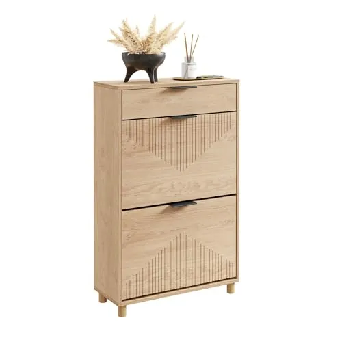 SoBuy Zapatero Entrada Recibidor - Zapatero Estrecho Madera 24cm, Gran Capacidad para Zapatos hasta Talla 47, Diseño Nórdico, Pasillo, Entrada, Familia, Madera, 60x24x95cm, FSR212-N