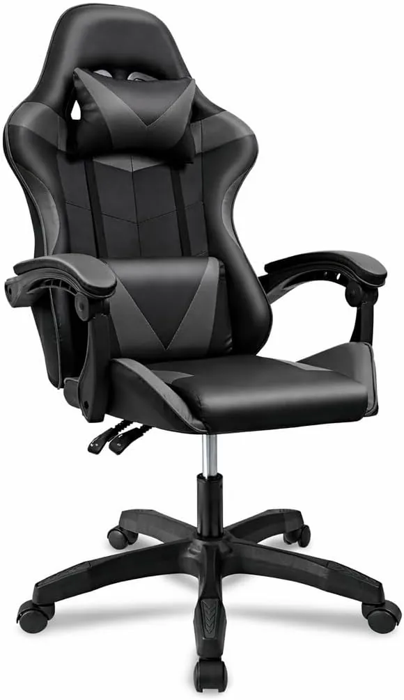 Silla Gaming Ergonómica Reclinable con Cojín Lumbar y Cervical | Altura Ajustable, Reposabrazos Acolchados, Ruedas 360° | Ideal para Oficina, Escritorio, Teletrabajo, Estudio, Juego, Ordenador