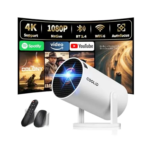 [2026 App Integrada] Mini Proyector 4K Support 1080p con WiFi 6 y Bluetooth 5.2 Proyector portátil con Enfoque automático y corrección Trapezoidal Compatibile con TV Stick/USB/PS5/Laptop,Blanco