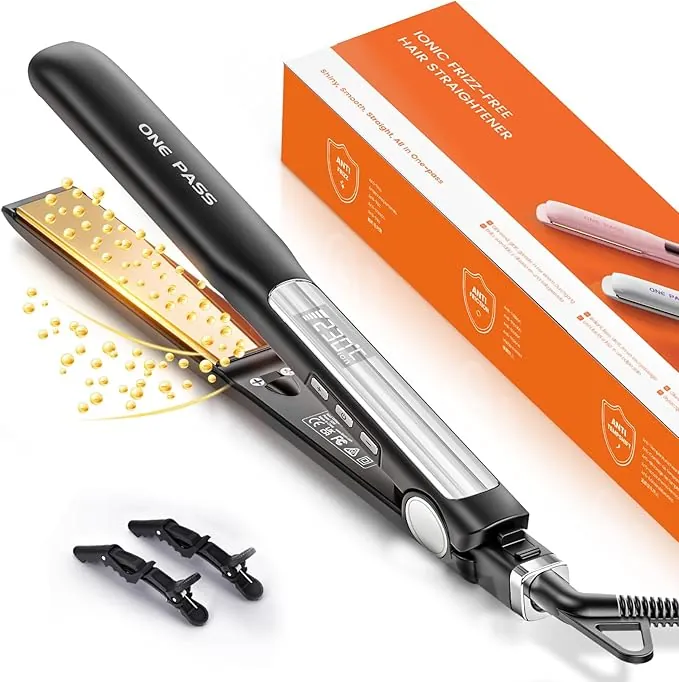 Faszin Planchas del Pelo 2 en 1, Calienta en 20s Plancha Pelo, de Titanio con Iones Plancha de Pelo, Pantalla LCD Clara, Ideal para Alisar, Rizar y crear Ondas -Negro