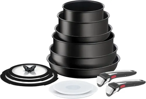 Tefal Ingenio Unlimited On - Juego de 2 Sartenes 22/28 cm + 2 Cazos 16/20 cm + Guisera 24cm + Wok 26 cm + 2 Mangos extraíbles + 5 Accesorios, Apto inducción, antiadherentes