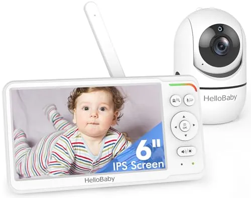 HelloBaby Cámara Vigilancia Bebé 6" IPS sin WiFi con Batería 30h y PTZ 355°