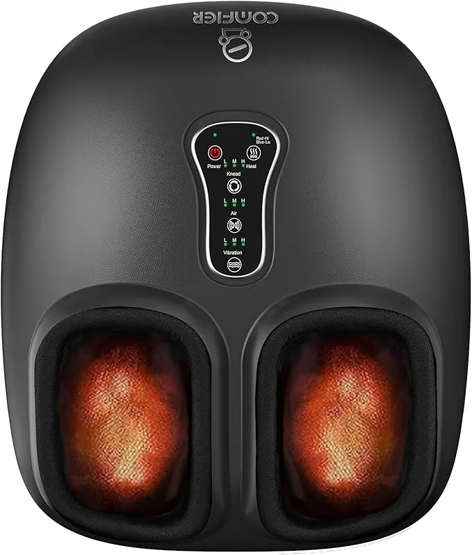 Comfier Shiatsu Masajeador Eléctrico de Pies con Calor, Vibración, Rodillos y Compresión de Aire, Masaje Shiatsu de Pies para Fascitis Plantar y Alivio del Dolor, Regalos para Mamá, Papá