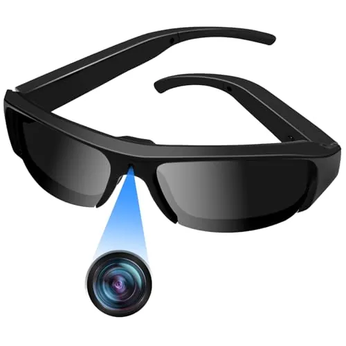 Tebetu Gafas de Sol con Cámara de Acción HD1080P, Gafas Deportivas Cámara FPV, 100 Minutos de Duración, Tarjeta MicroSD 16GB, Senderismo, Camping, Pesca y Actividades Outdoor