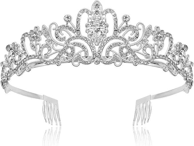 Questran Brillante Tiara, Coronas de Cristal Plateado, Corona de Princesa para Damas, Elegante Accesorios Damas, para Corona Nupcial, Proms de Boda, Desfiles Princesas, Fiesta de Cumpleaños (Plata)