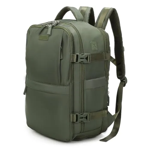 1990s Mochila de cabina para Ryanair 40x30x20cm | compartimiento de zapatillas | Mochila casual impermeable compatible con portátil 16 Pulgadas | VerdeMilitar