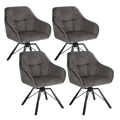 WOLTU Juego de 4 Sillas de Comedor Giratoria,Terciopelo,Gris Oscuro