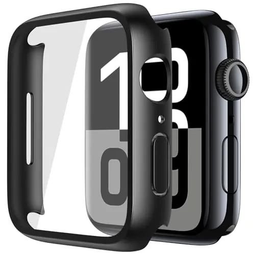 Misxi 2 Piezas Funda Protectora de PC con Protector Pantalla de Vidrio Templado para Apple Watch Series 11 (2025) Series 10 46mm, Ultra-Delgada Anti-caída Cubierta de Protección para iWatch, Negro