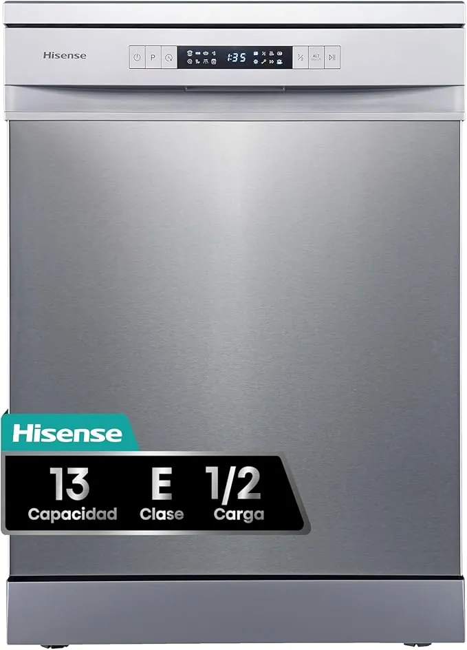 Hisense HS622E10X - Lavavajillas, Capacidad para 13 servicios, 60 cm, Programa ECO, Silencioso, 2, Filtro autolimpiable, Contador digital, Libre instalación, Inox
