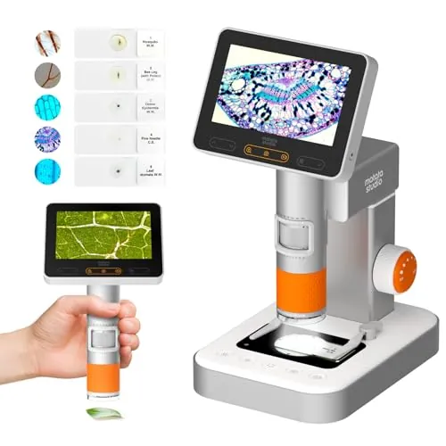 4.3" Microscopio Portátil para Niños, MatataStudio MX2-AS 2-en-1 Microscopio Digital de Mano para Niños 1600x Mini Microscopios de Bolsillo Infantil Microscopios USB WiFi con Video Foto Luces LED