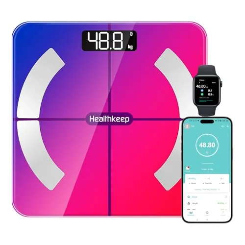 Báscula Grasa Corporal Báscula de Baño Wireless Báscula Baño Digital Analizar Más de 13 Funciones, Monitores de Composición Corporal Máximo 180kg para Andriod y ios (Gray)