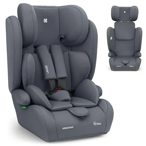 KikkaBoo Silla de Coche Grupo 1 2 3 (9-36 kg, 76-150cm) i-PASS, Silla Coche Bebé y Niños, Reposacabezas 13 Posiciones, 15 Meses a 12 Años, Cadeira Auto, Gris