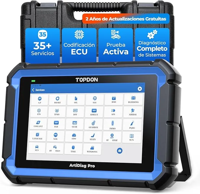TOPDON ArtiDiag Pro Diagnosis Coche Multimarca, OBD2 Diagnosis, Control Bi-Direccional, Codificación ECU/On-Line & OE-Level Full Systems Diagnosis for 100+ Brands, 35+Servicios de Mantenimiento