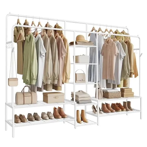 SONGMICS Perchero, Armario Abierto, con 9 Estantes, Estructura de Metal, Barra de Colgar, para Dormitorio, Salón, Entrada, Blanco HSR183WG01