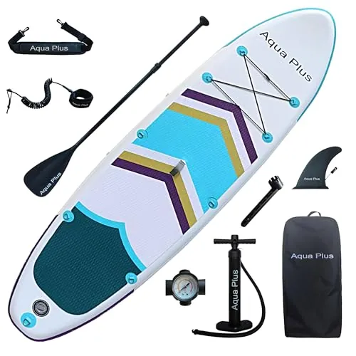 Aqua Plus Sup Inflable de 15cm de Grosor para Todos los Niveles de Habilidad, Paleta Ajustable, Bomba, Mochila de Viaje ISUP, Tabla de Remo Inflable para jóvenes y Adultos