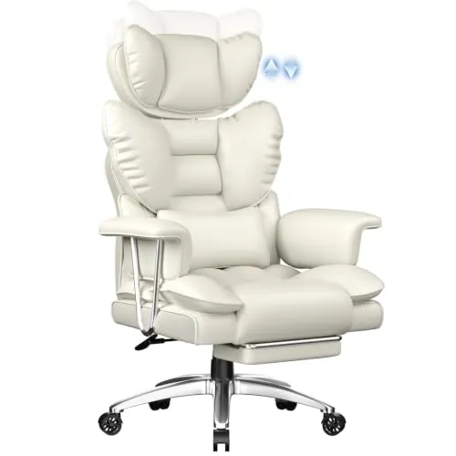 rattantree Sillón Ejecutivo Piel auténtica con reposapiés Alto Blanco