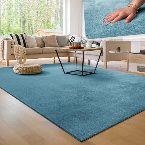 Paco Home Alfombra Moderna y Suave para Salón a Pelo Corto Lavable Fluffy Uni Efecto Piel Intemporal Elegante Antideslizante Fácil de Limpiar, tamaño:200x280 cm, Color:Turquesa