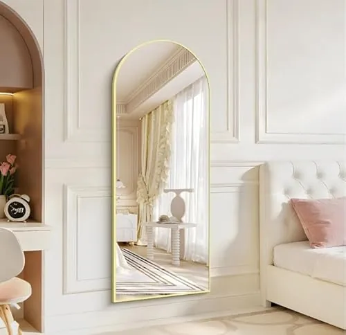 KOCUUY ARC Espejo de Cuerpo Entero, 147 x 47cm Oro, Marco de Metal, Montaje en Pared o de Pie, Semicircular, Moderno, Sala de Estar, Dormitorio