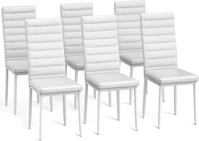 Bealife Sillas de Comedor Juego de 6 Piezas Sillas de Respaldo Alto de Piel sintética Sillas de Comedor de Cocina Modernas (Blanco, Juego de 6)