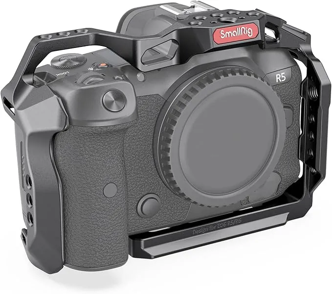 (Nueva Versión) SMALLRIG Jaula R5 / R5 C / R6 para Canon R5 R6 R5 C, Estabilizador de Plataforma de Aleación de Aluminio con Zapata, Orificios Roscados de 1/4"-20 y 3/8"-16-2982B