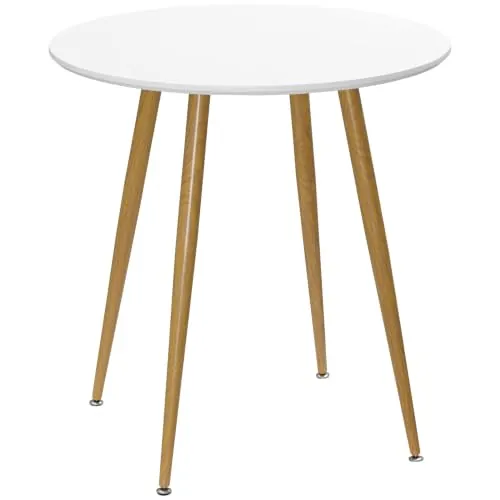 HOMCOM Mesa de Comedor Redonda para 2 Personas Carga 80 kg Ø72x75cm Blanco | Mesa de Cocina, Estilo Nórdico, Encimera Mate, Patas de Metal, para Salón