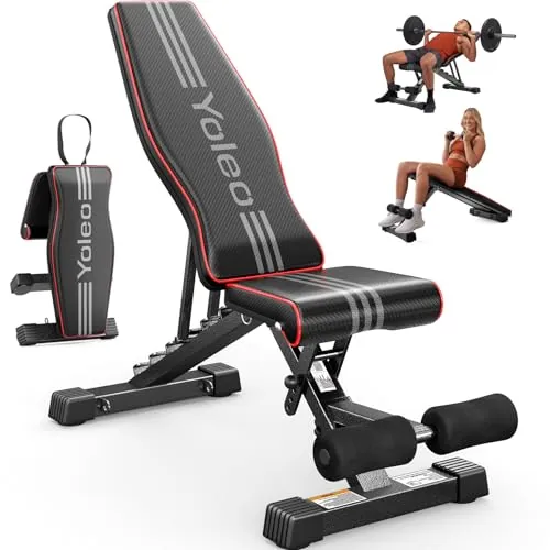 YOLEO Banco de Pesas Ajustable, Soporta 300kg Utilidad Plegable,de Entrenamiento de Cuerpo Completo Inclinación Decline Levantamiento Plano, Press, para Ejercicios de Gimnasio en casa