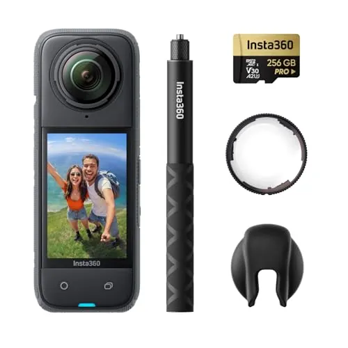 Insta360 X4 Paquete Protectores de Lentes Premium - Cámara de acción Impermeable 8K 360, Vídeo 4K Gran Angular, Efecto Selfie Stick Invisible, Protectores de Lente Extraíbles, 135 Min Batería