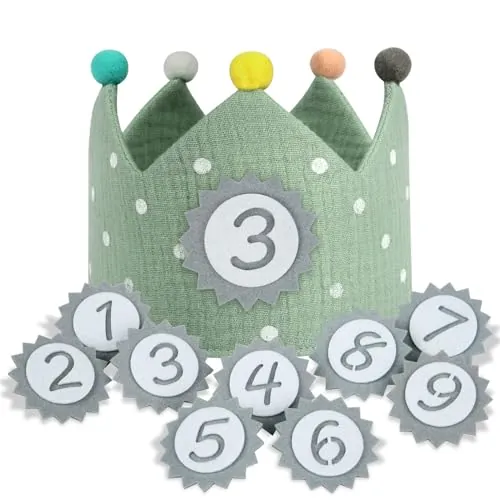 URAQT Corona Cumpleaños, Corona Cumpleaños 1 Año, Decoracion de Fiesta | Corona de Infantil Cumpleañoscon Números Intercambiables del 1 al 9,con Ajustable Aniversario Años o Meses