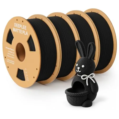 DEEPLEE PLA Mate 1.75 mm, Negro, Pack 4 x 1 kg | Acabado mate uniforme, precisión ±0.02 mm, enrollado uniforme, baja obstrucción, compatible con FDM