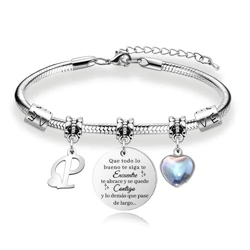 Regalos originales para Mujeres Pulsera de Plata con Letras Iniciales (P) | Regalo Personalizado Mujer Madre Hija Hermana Tía Amiga, regalos Navidad cumpleaños y San Valentín, pulseras personalizadas