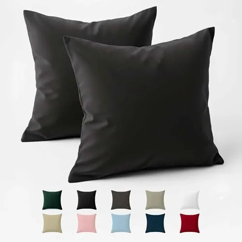 Funda de Almohada 50x50 Algodón Reforzado (Pack de 2) - Antracita - Tela Apretada de 57 Hilos/cm² - Funda Almohada 50 x 50 - Certificación Oeko Tex - Dreamzie