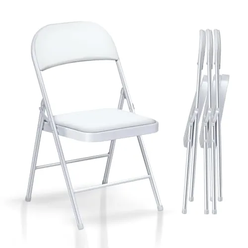 Asdsed Juego de 4 sillas Plegables Acolchadas con Capacidad de Carga de hasta 158 kg, sillas Plegables con Marco de Acero Fuerte para casa y Oficina, Eventos Interiores y Exteriores (Blanco)