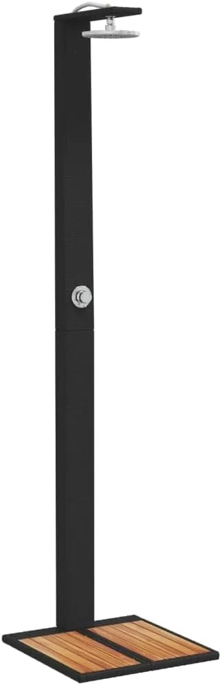 vidaXL Ducha de Exterior, Ducha con Rociador Giratorio, Ducha para Piscina, Mueble para Patio Jardín, Ratán PE y Madera Acacia Negro