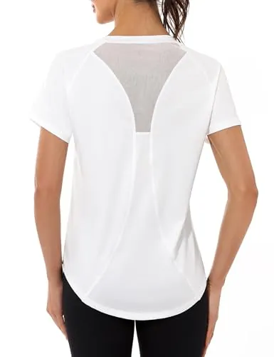 Gyabnw Camiseta Deportiva para Mujer, Camiseta de Manga Corta, Camiseta de Entrenamiento, Rápido Camisetas de Malla Mujer Yoga Fitness Top Ropa Deportiva Entrenamiento Atlético BlancoM