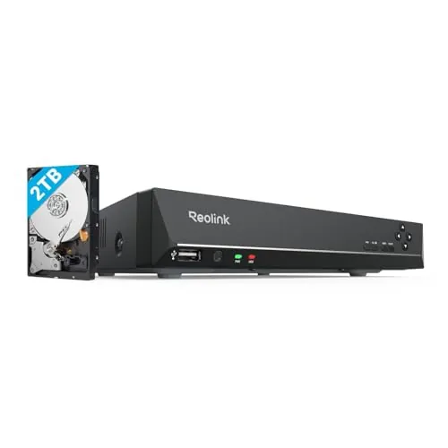 Reolink 4K PoE NVR 8 Canales Sistema de Cámara Vigilancia IP con 2TB HDD Hogar Grabador de Video Red Soporte 8MP/5MP /4MP/1080P /720P HD para Grabación de Vigilancia 24/7, RLN8-410