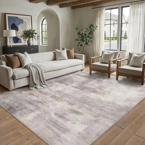 PureCozy Alfombra para salón 160 x 230 cm, color gris marrón, lavable | Alfombras grandes y modernas abstractas lavables, alfombra antideslizante, para dormitorio, comedor, alfombra de oficina