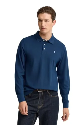 Polo Club Polo de Manga Larga Azul Indigo Hombre con Logo Bordado 100% Algodón Regular Fit
