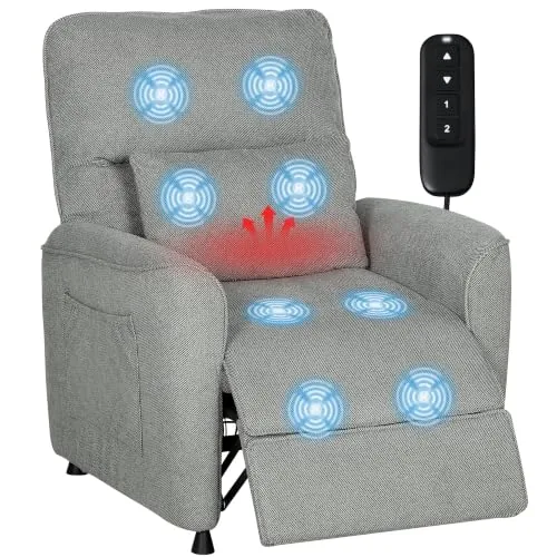HOMCOM Sillón Relax Reclinable Eléctrico Calor Lumbar Masaje Gris | Sillón Masaje Relax, Motor Silencioso, Función de Memoria, Bolsillos Laterales, Control Remoto con USB