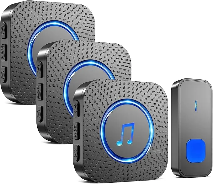 SURFOU Timbre Inalámbrico Exterior Interior Impermeable, Campainha Sem Fios, Wireless Doorbell Puerta para Casa 400M de Alcance con 55 Melodías, 5 Volumen (3 negro receptor + 1 negro transmisor)
