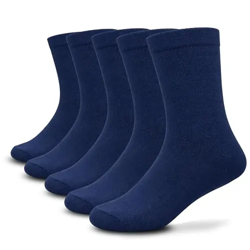 bisoo Calcetines Azul Marino Colegio - SET de 5 Pares de Calcetines Escolares Altos de Algodon para Niño, Niña - Colegio, Uniforme Escolar - Talla 32-35 (Azul Marino)