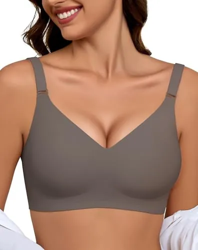 EIISSION Sujetador sin Aros Mujer, Sujetador Reductor Push Up con Relleno Cómodo Sujetadores Mujer sin Aro Sostenes de Mujer Talla Grande Sujetador Invisible Diario Bralette sin Costuras Marrón XL