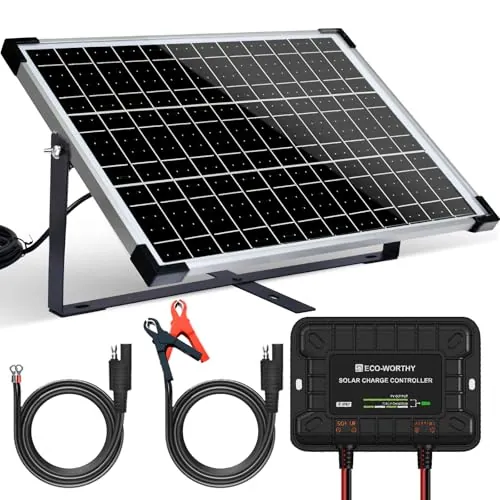 ECO-WORTHY Placa Solar 12V 25W Kit Solar para baterías,autocaravanas,barcos | Kit completo:monocristalino 25W, soporte regulable y controlador. Ideal para 12V, coches, autocaravanas y embarcaciones.