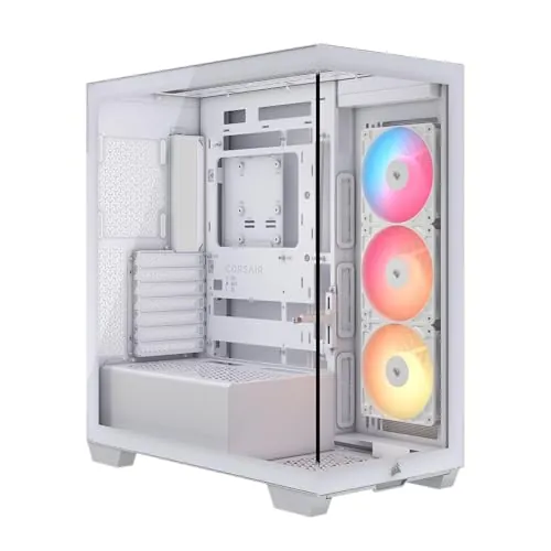 CORSAIR 3500X RS-R ARGB Caja de PC Semitorre con Panel de Cristal Panorámico – 3X RS120-R ARGB Incluidos, Puede Incluir hasta 10 Ventiladores de 120mm, Compatible con Placas Base Inversas – Blanco