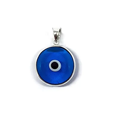 MYSTIC JEWELS By Dalia - Colgante Mal de Ojo de Cristal para la Buena Suerte - Plata de Ley 925 - Diametro de Dije 15 mm (Azul Claro Transparente)