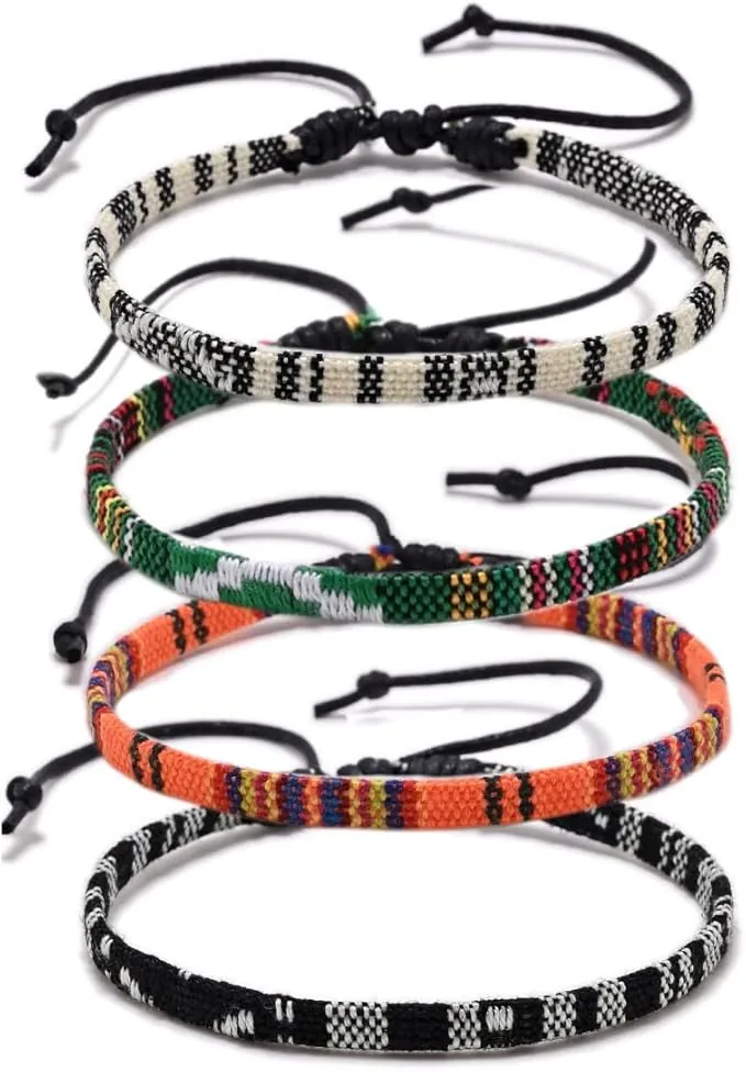 4 PCS Pulsera Boho Surfer tobillero para Mujer y Hombre, Tobillera Surfista Impermeable, Colores Ajustables, Accesorios de Fiesta 100% Hechos a Mano