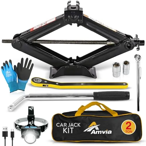 Gato Hidráulico para Coche 2 T | Gato de Tijera para SUV y Coches | Portátil, Kit de Emergencia Universal, Ideal para Automóviles, Cambio de Neumáticos, Llave para Ruedas Incluida